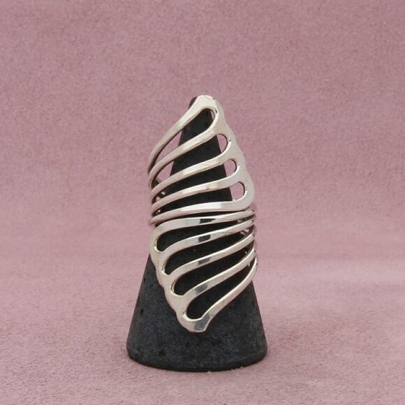 sterling silver vintage openwork elongated bypass ring size 7 - Picture 1 of 3